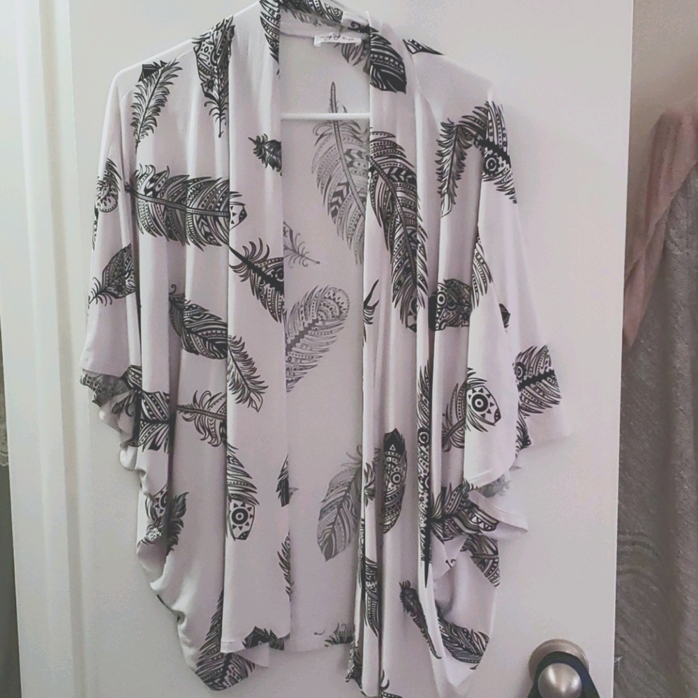 Feathery Boho Short Sleeve Cardigan zigzagstripe